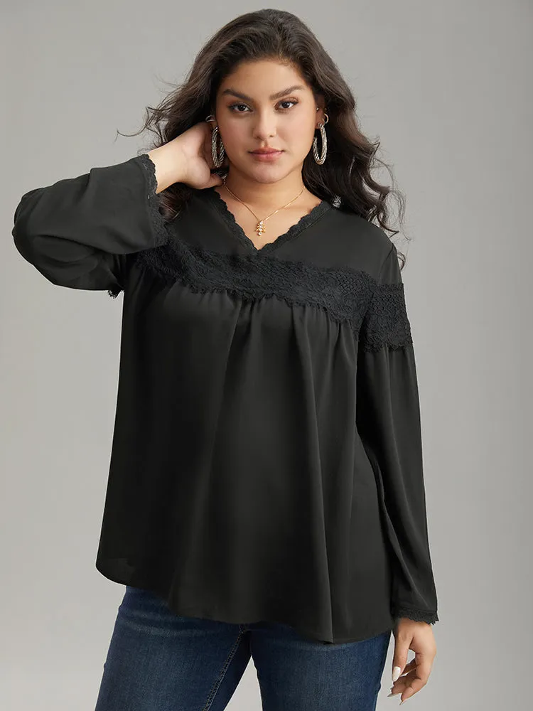 V Neck Lace Panel Gathered Blouse sold by Bloomchic product image thumbnail 5