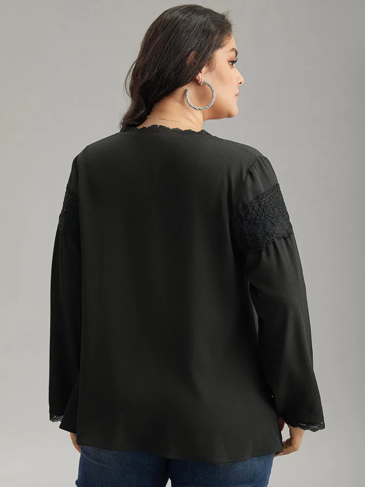 V Neck Lace Panel Gathered Blouse sold by Bloomchic product image thumbnail 2