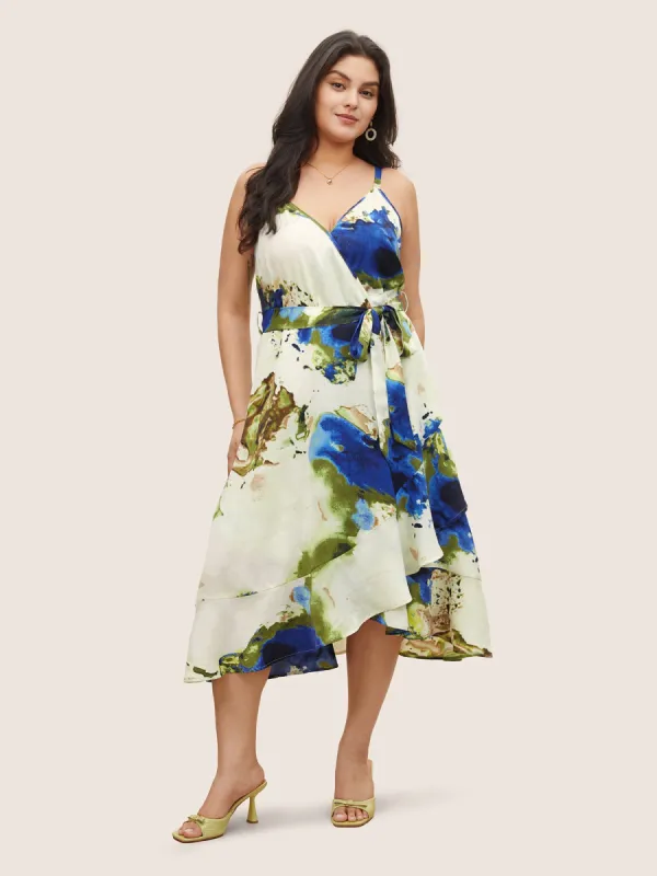 Ombre Belted Ruffle Hem Cami Dress sold by Bloomchic