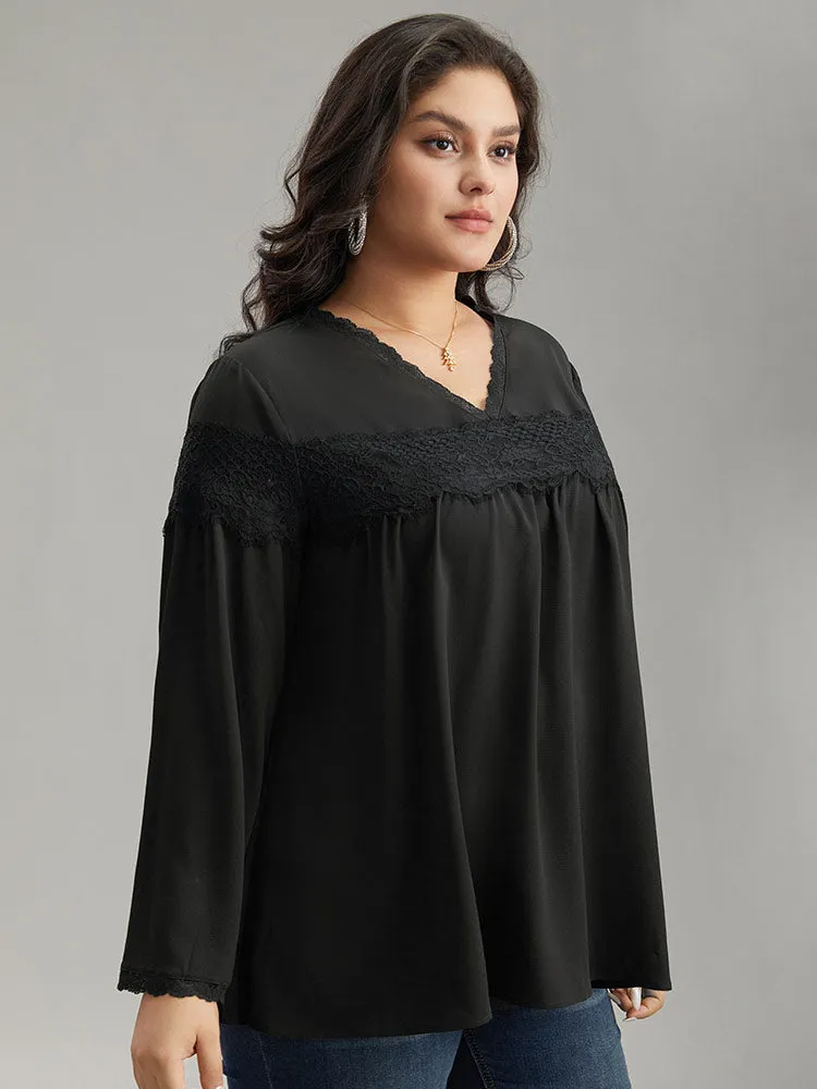 V Neck Lace Panel Gathered Blouse sold by Bloomchic product image thumbnail 3