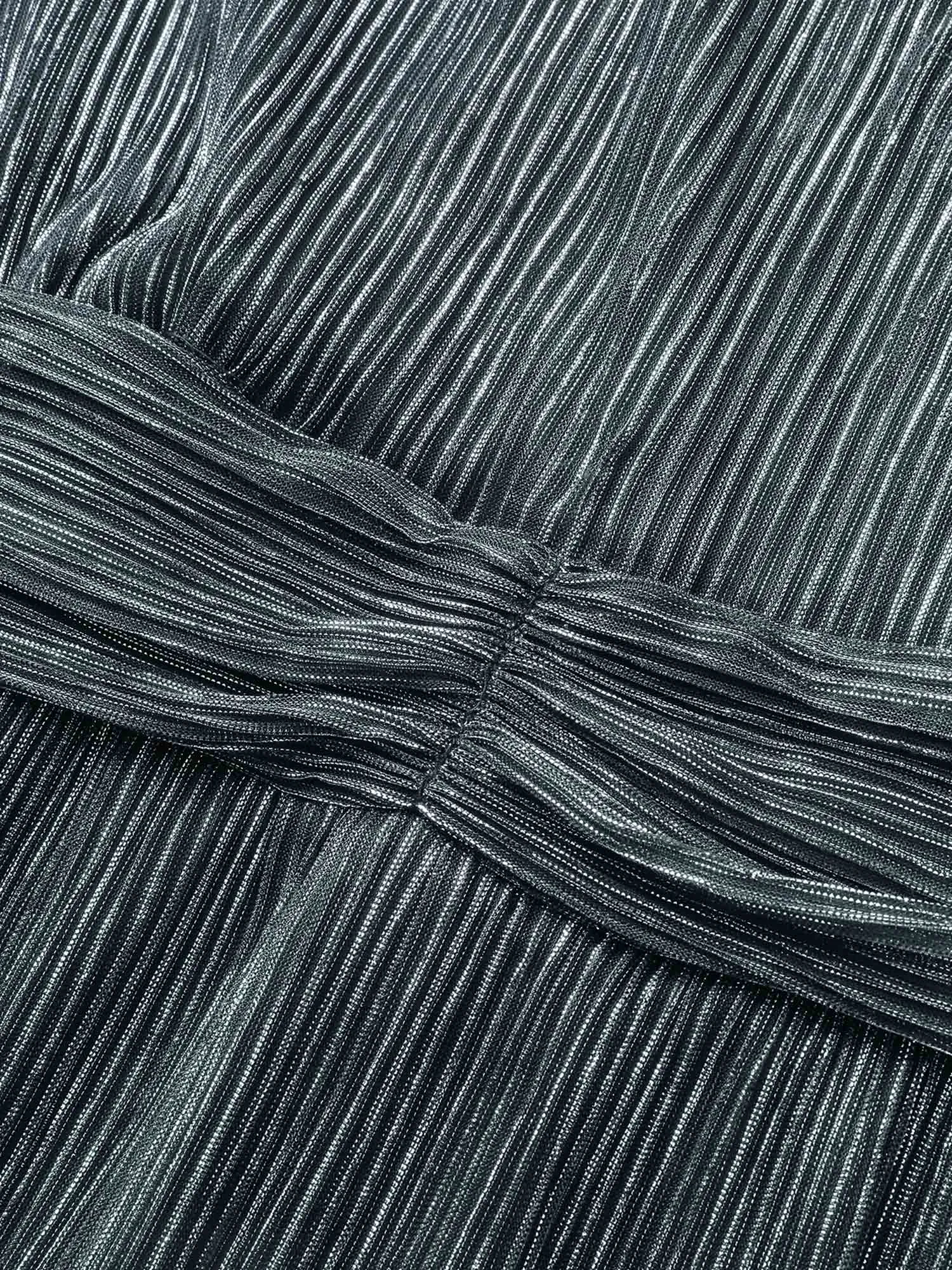 Glitter Mesh Surplice Neck Ruffle Sleeve Pocket Midi Dress sold by Bloomchic product image thumbnail 5