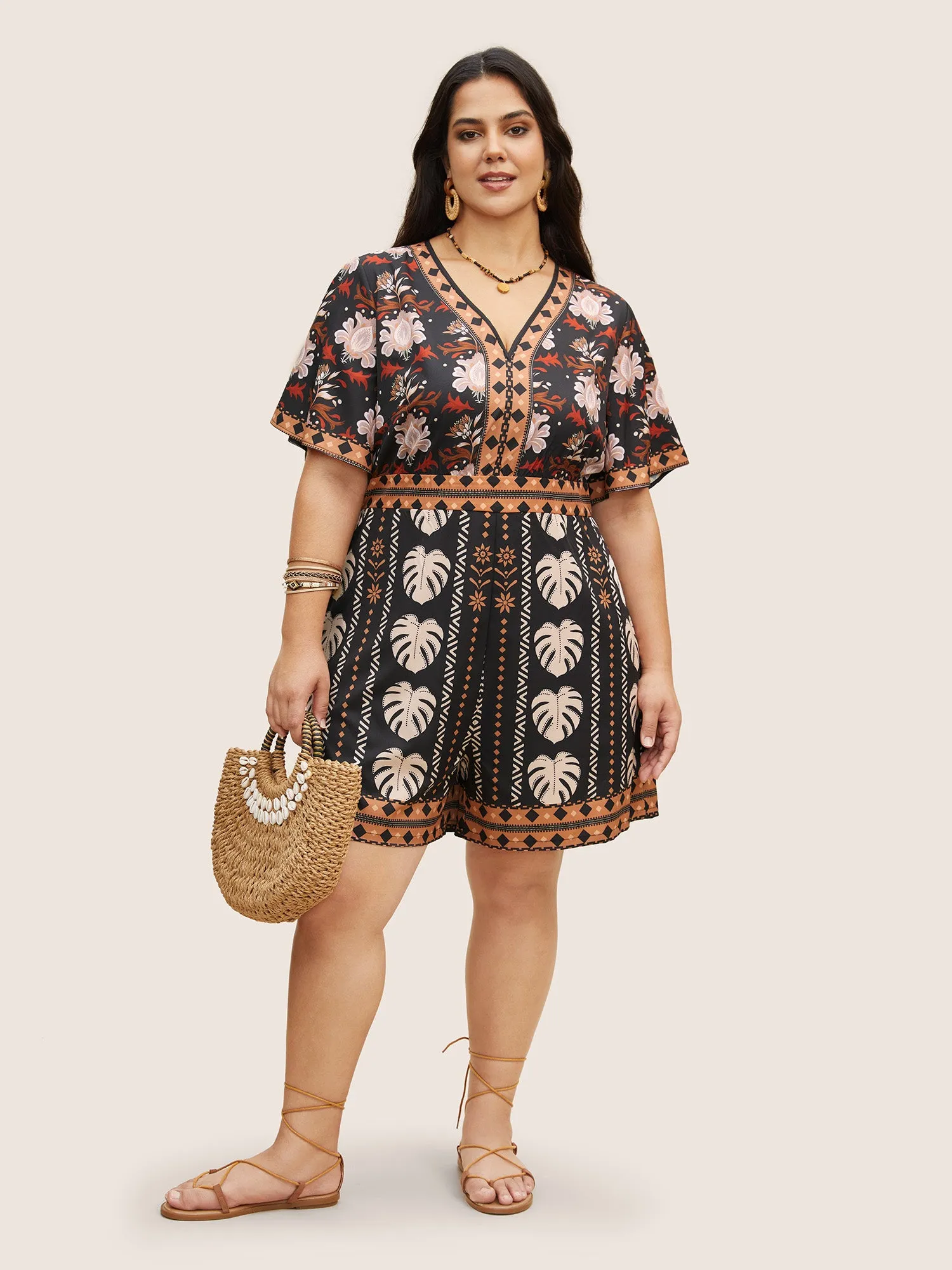 V Neck Bandana Print Flutter Sleeve Jumpsuit sold by Bloomchic product image thumbnail 2