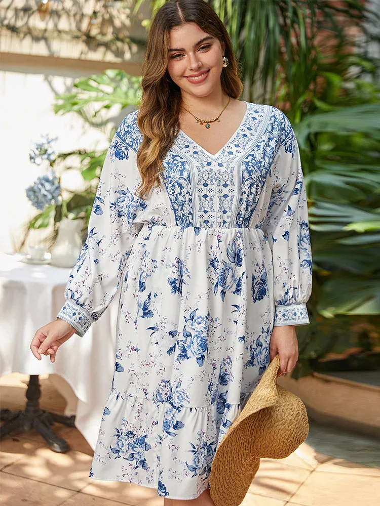 Floral Print Lantern Sleeve Pocket Ruffle Dress sold by Bloomchic