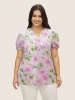 Chiffon Floral Mesh Puff Sleeve Blouse sold by Bloomchic