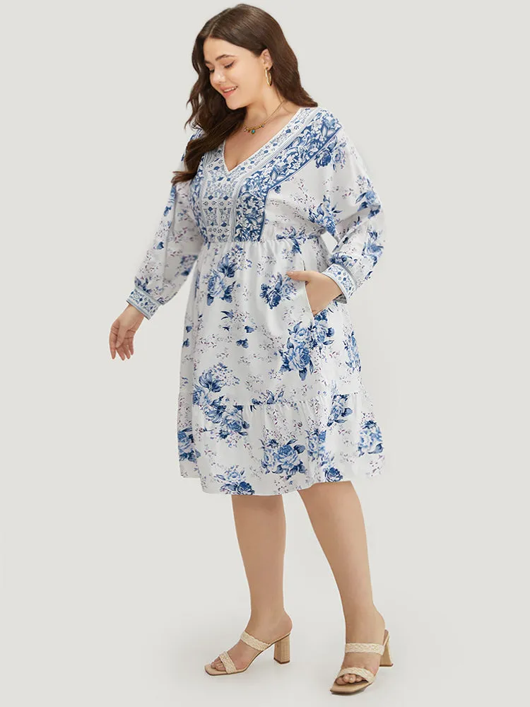 Floral Print Lantern Sleeve Pocket Ruffle Dress sold by Bloomchic product image thumbnail 5