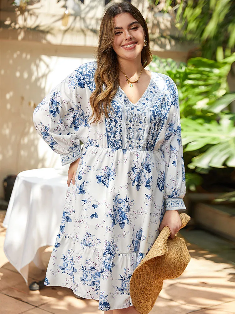 Floral Print Lantern Sleeve Pocket Ruffle Dress sold by Bloomchic product image thumbnail 2