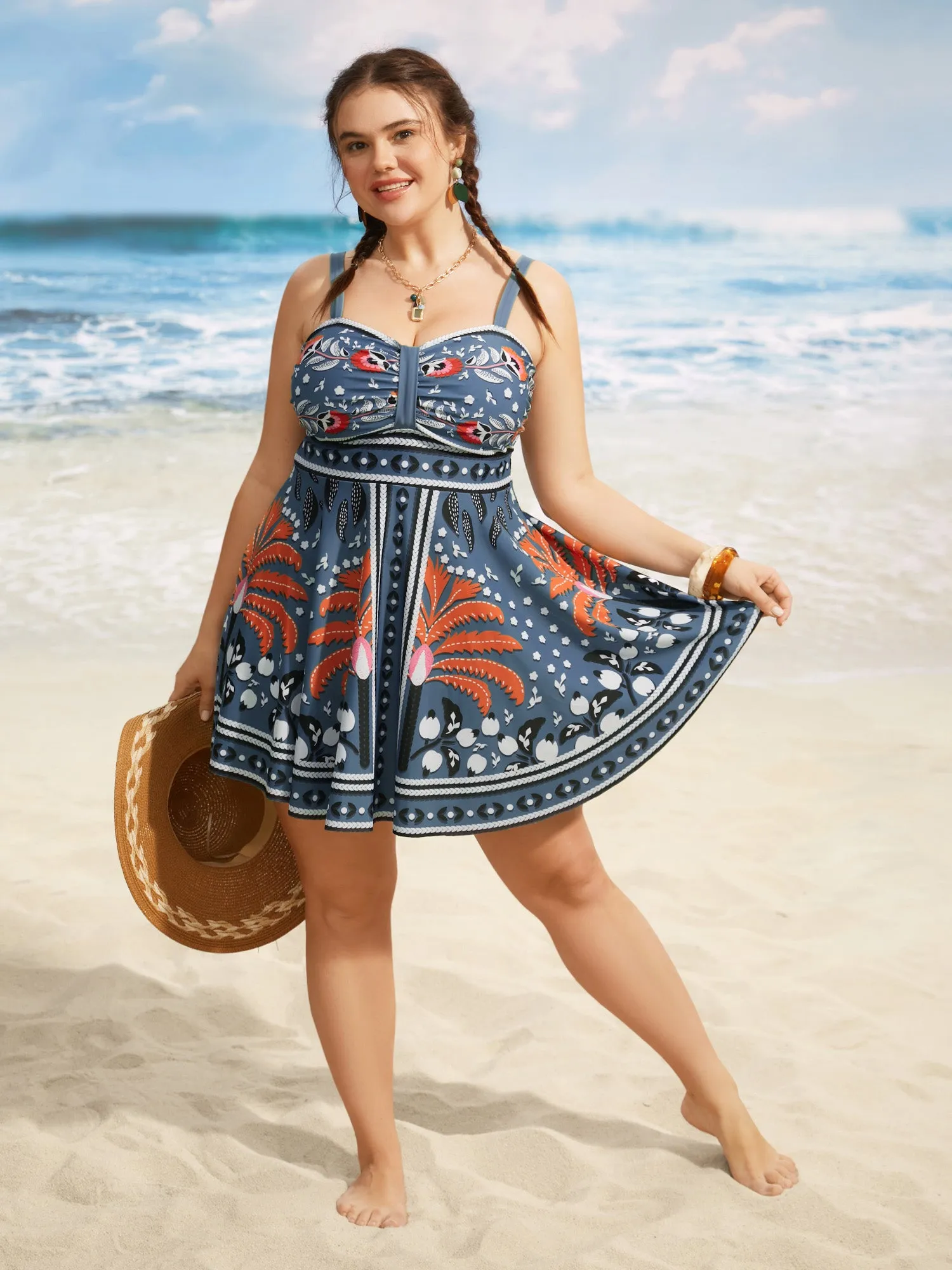 Bandana Print Heart Neckline Gathered Swim Dress sold by Bloomchic product image thumbnail 3