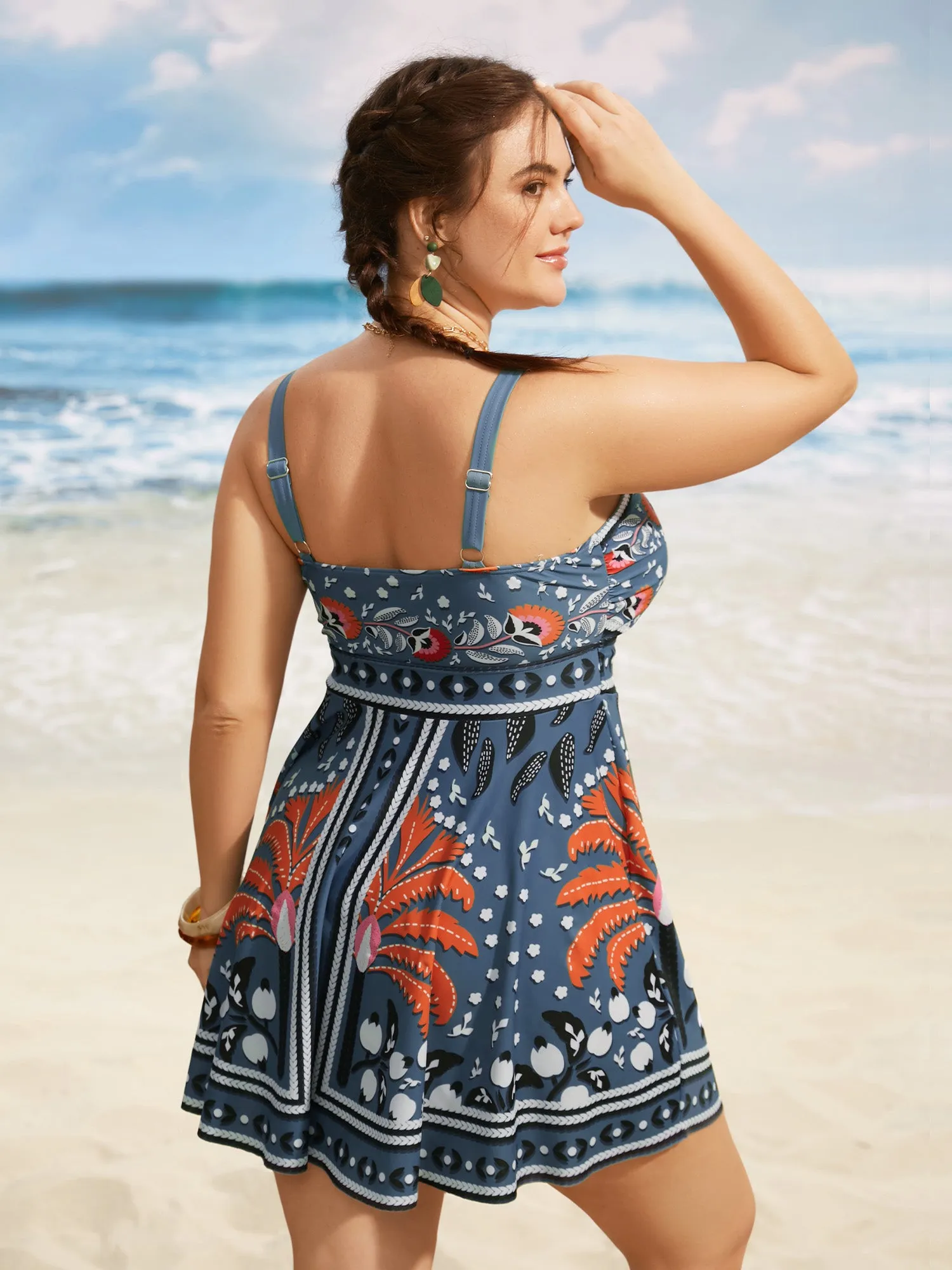 Bandana Print Heart Neckline Gathered Swim Dress sold by Bloomchic product image thumbnail 2