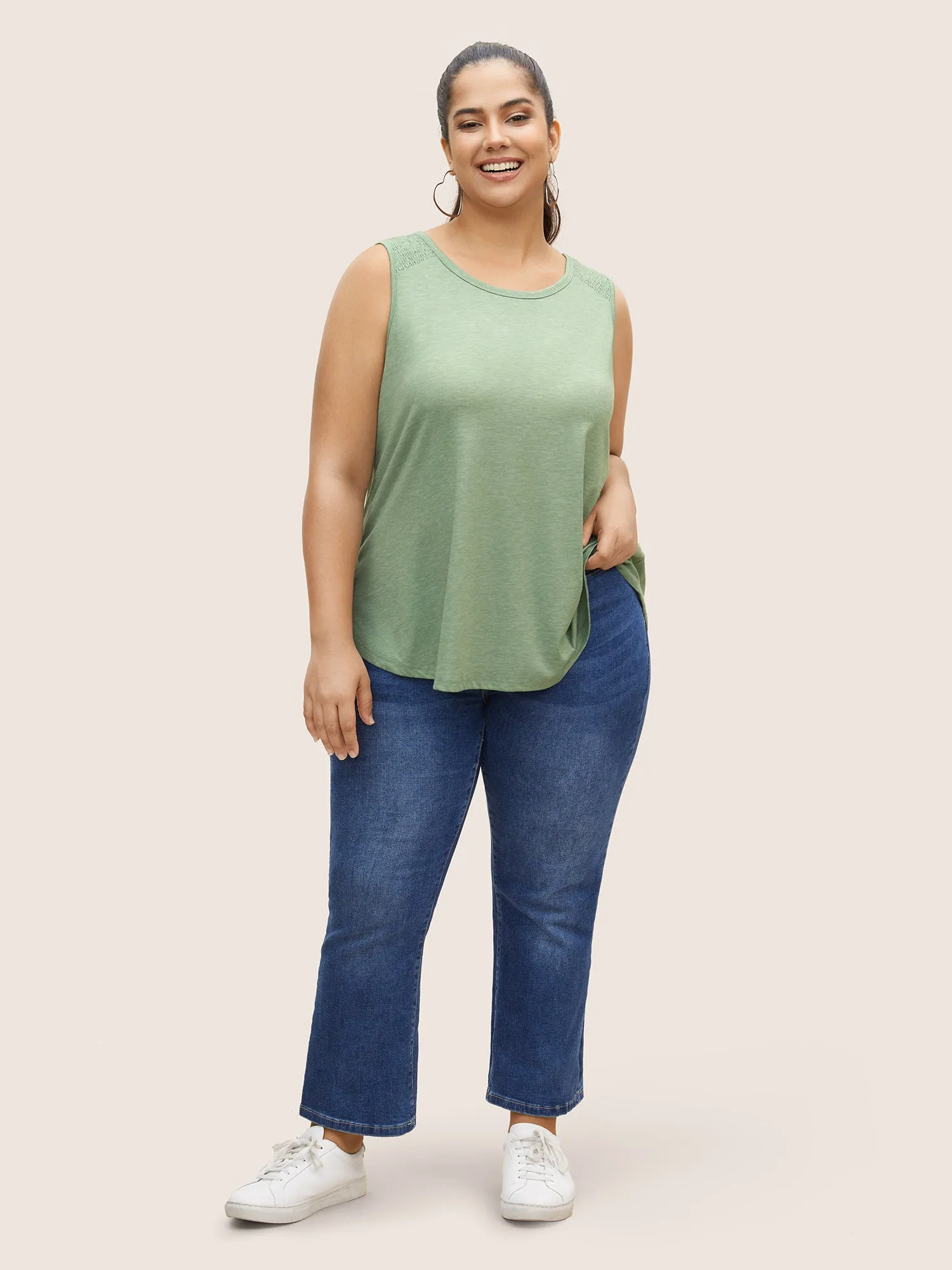 Solid Patchwork Shirred Arc Hem Tank Top sold by Bloomchic product image thumbnail 4