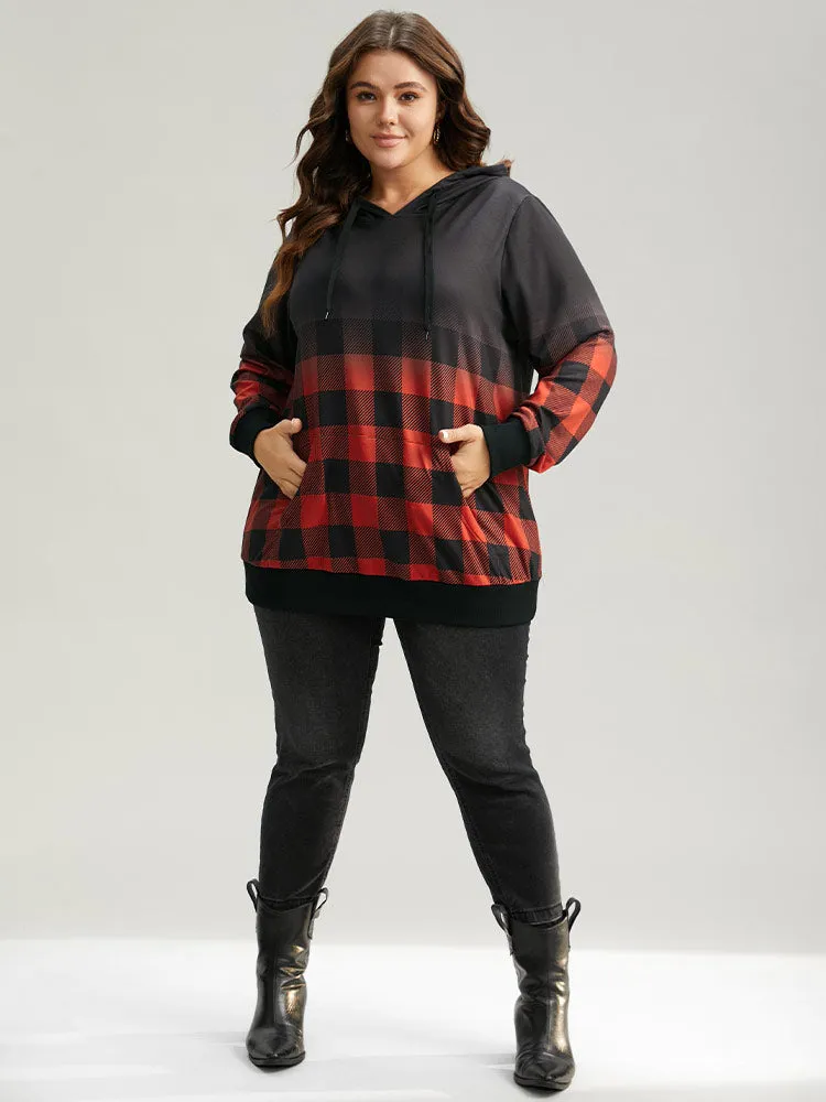 Rib Knit Ombre Plaid Pocket Hooded Sweatshirt sold by Bloomchic product image thumbnail 5