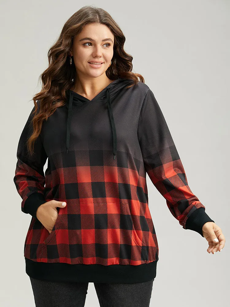 Rib Knit Ombre Plaid Pocket Hooded Sweatshirt sold by Bloomchic product image thumbnail 2