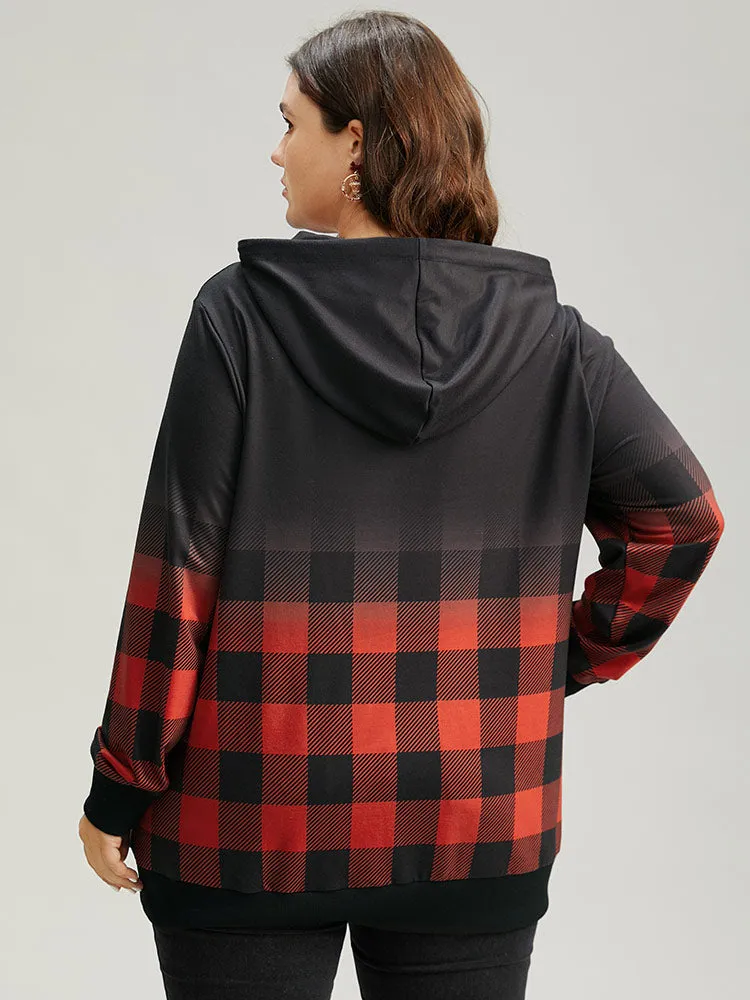 Rib Knit Ombre Plaid Pocket Hooded Sweatshirt sold by Bloomchic product image thumbnail 3