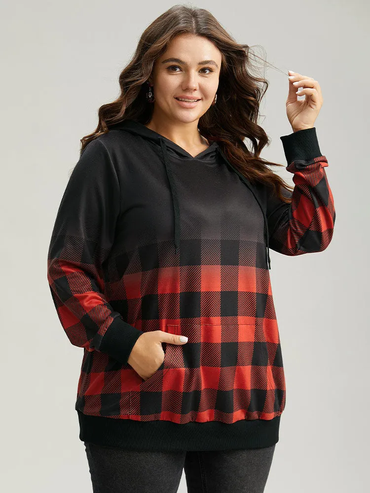 Rib Knit Ombre Plaid Pocket Hooded Sweatshirt sold by Bloomchic product image thumbnail 4