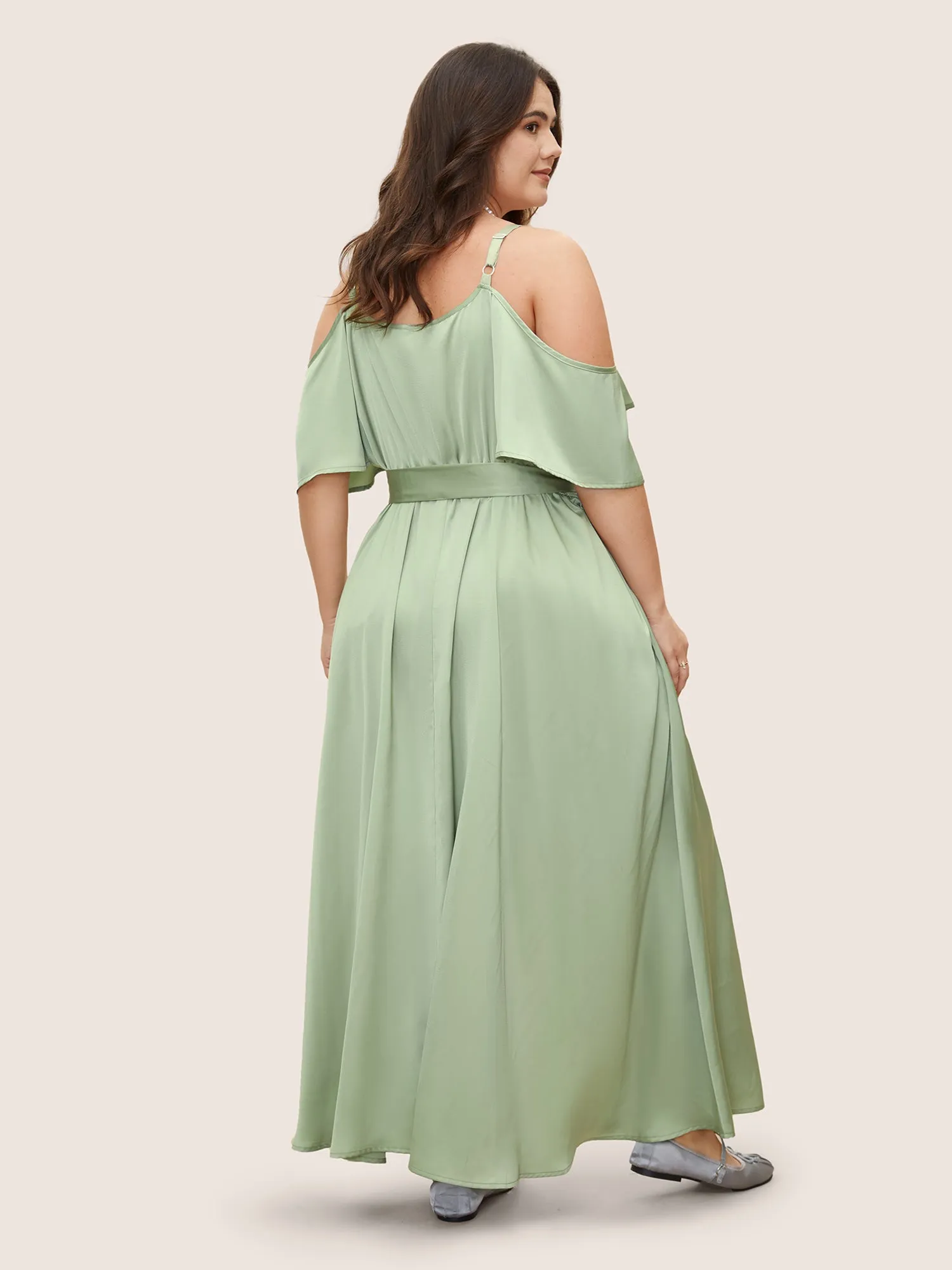 Solid Heart Neckline Satin Ruffle Sleeve Dress sold by Bloomchic product image thumbnail 3
