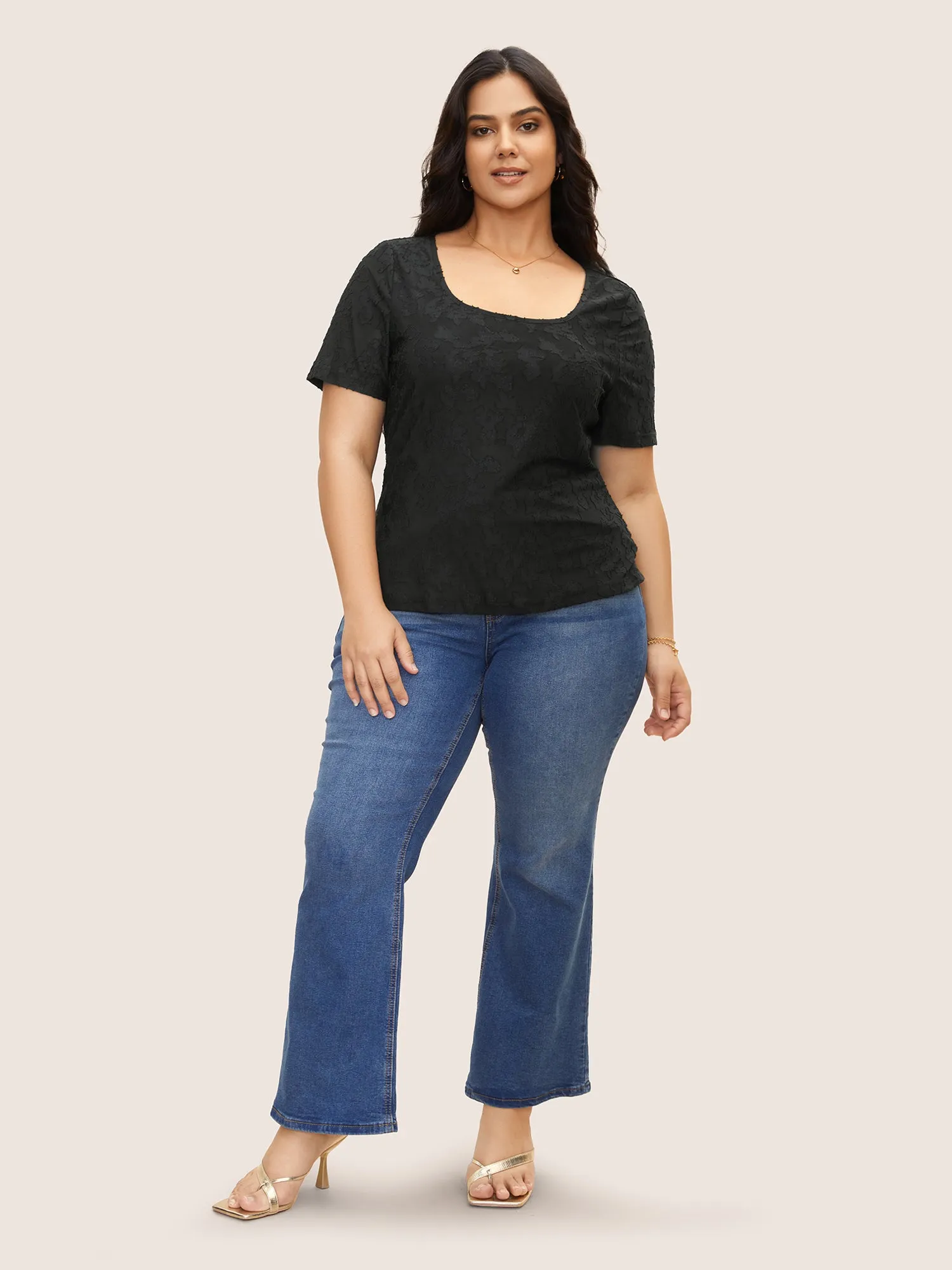 Square Neck Plain Textured T-shirt sold by Bloomchic product image thumbnail 4