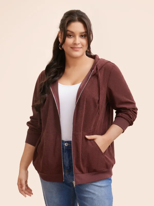 Solid Corduroy Hooded Drawstring Sweatshirt sold by Bloomchic