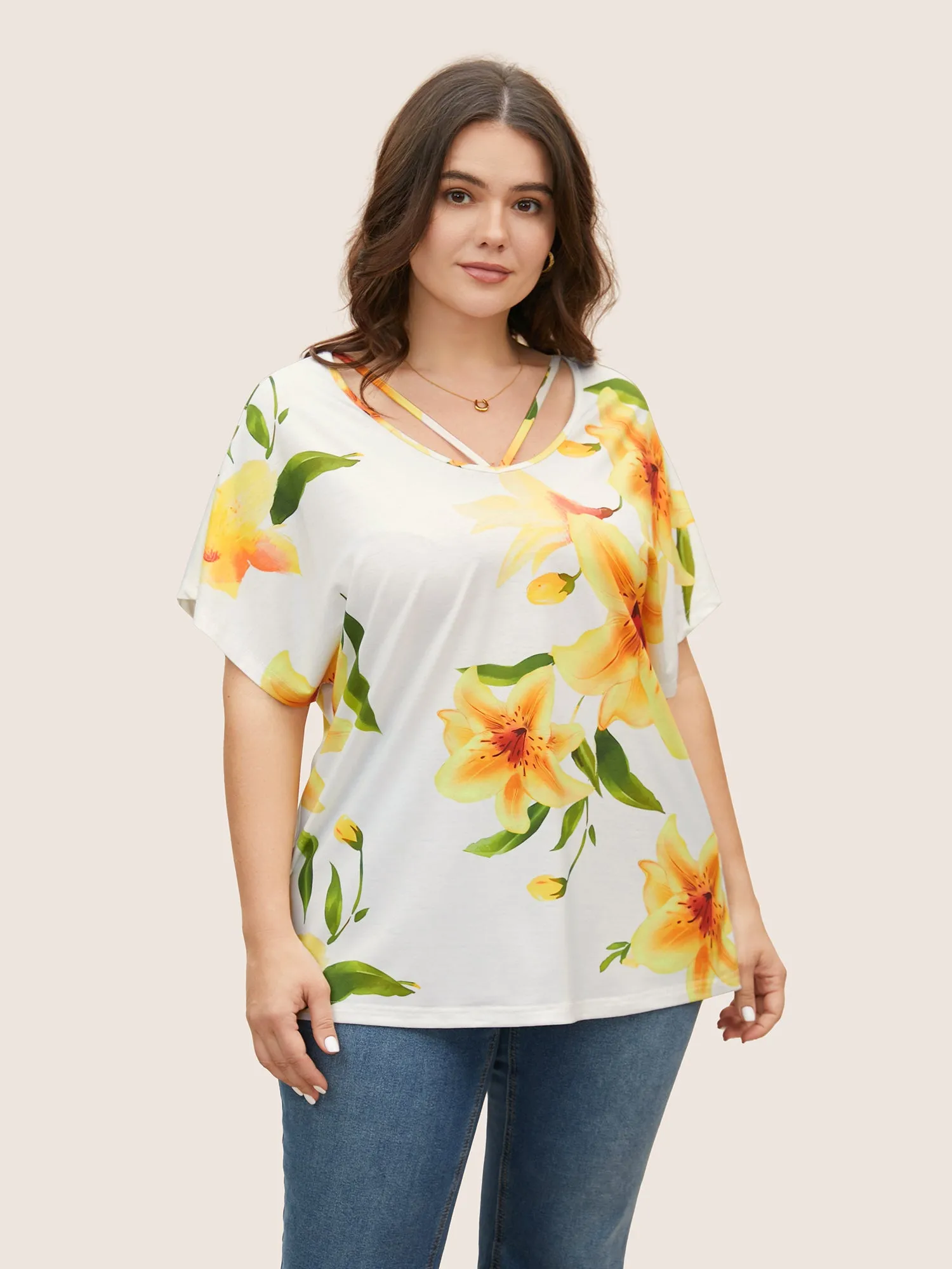 Natural Flowers Crisscross Dolman Sleeve T-shirt sold by Bloomchic