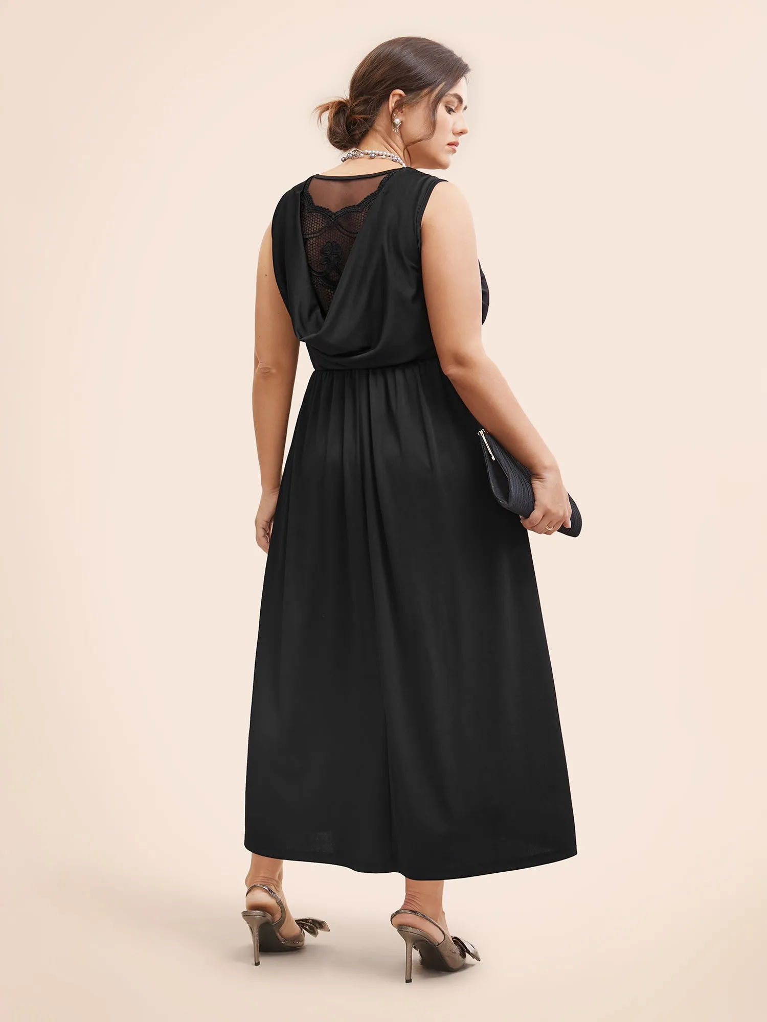 Plain Crochet Lace Mesh Sleeveless Dress sold by Bloomchic