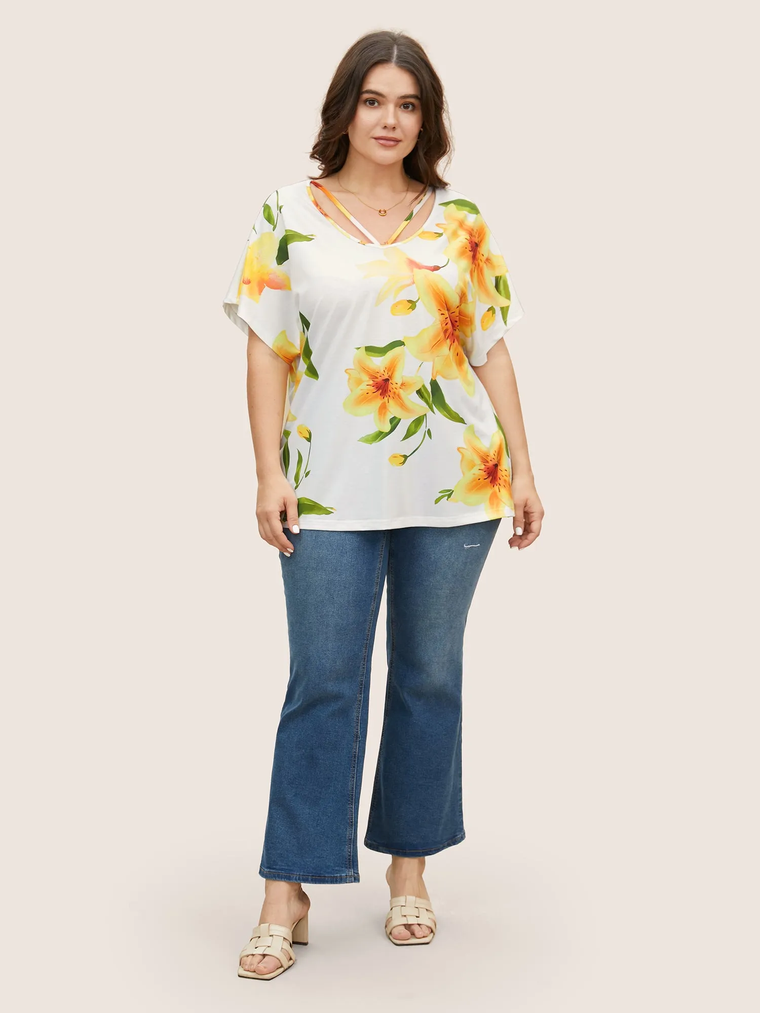 Natural Flowers Crisscross Dolman Sleeve T-shirt sold by Bloomchic product image thumbnail 2