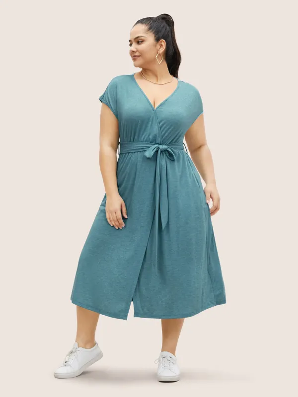 Supersoft Essentials Solid Wrap Cap Sleeve Dress sold by Bloomchic