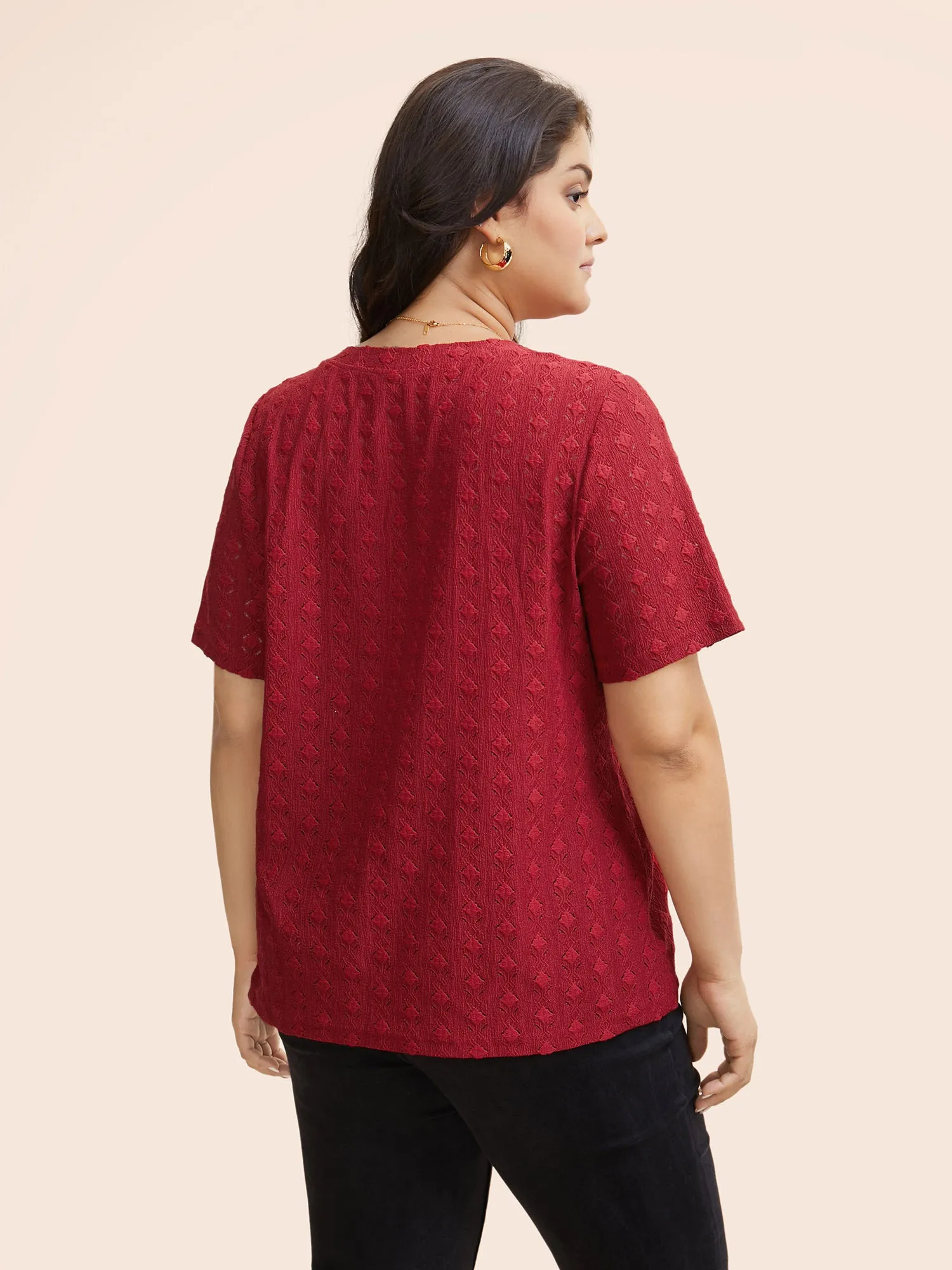 Solid V Neck Jacquard Knit T-shirt sold by Bloomchic product image thumbnail 4