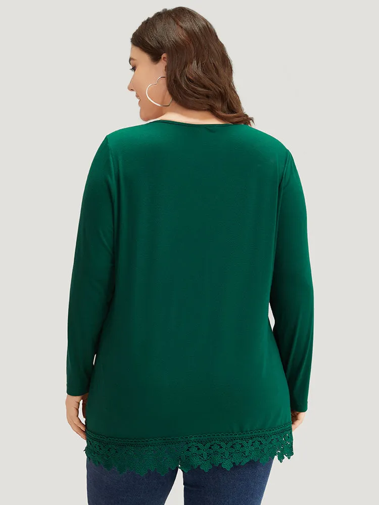 Solid Lace Panel Crisscross V Neck T-shirt sold by Bloomchic product image thumbnail 2