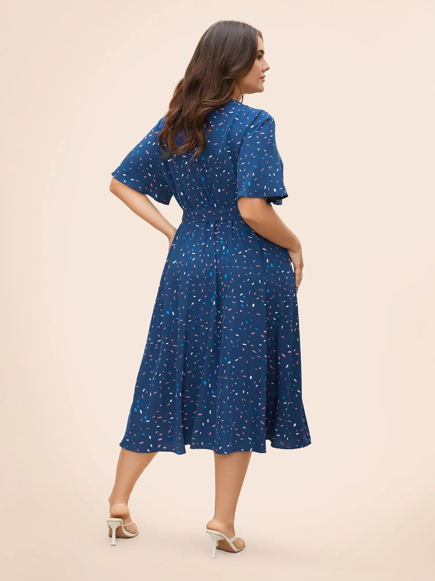 Split Neck Confetti Print Midi Dress sold by Bloomchic product image thumbnail 4