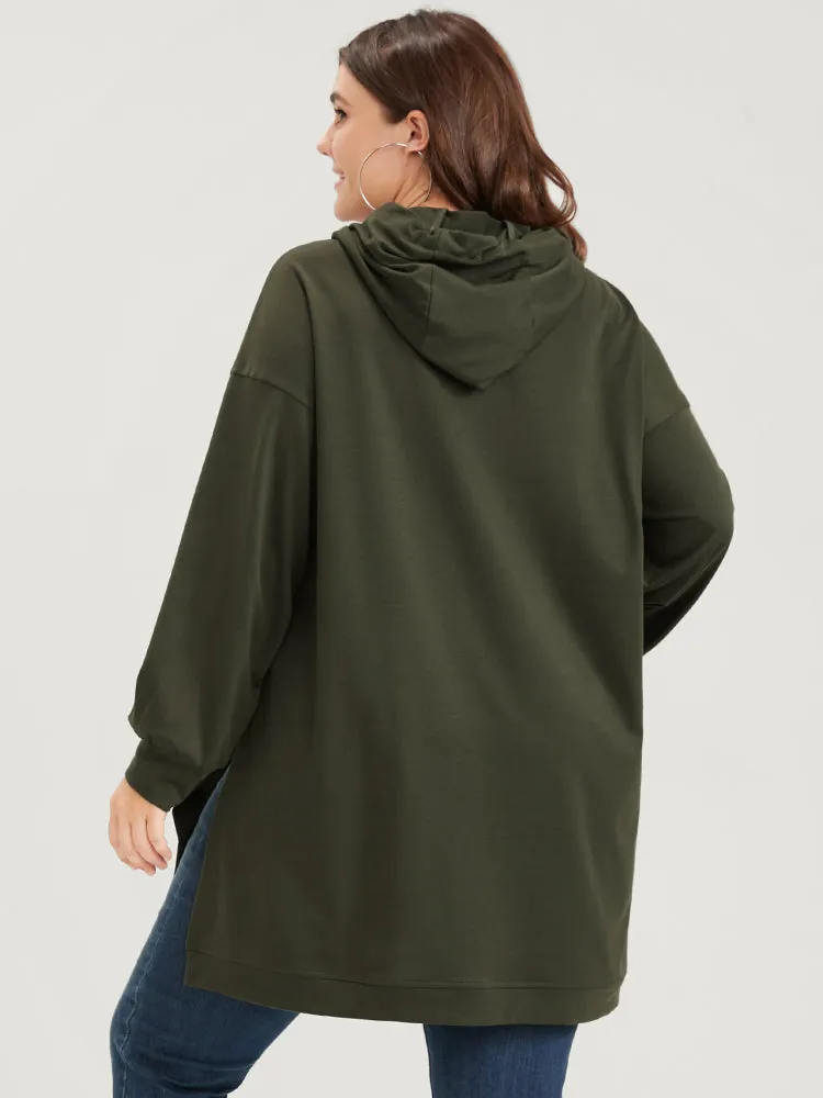 Solid Split Hem Drawstring Hooded Sweatshirt sold by Bloomchic product image thumbnail 3