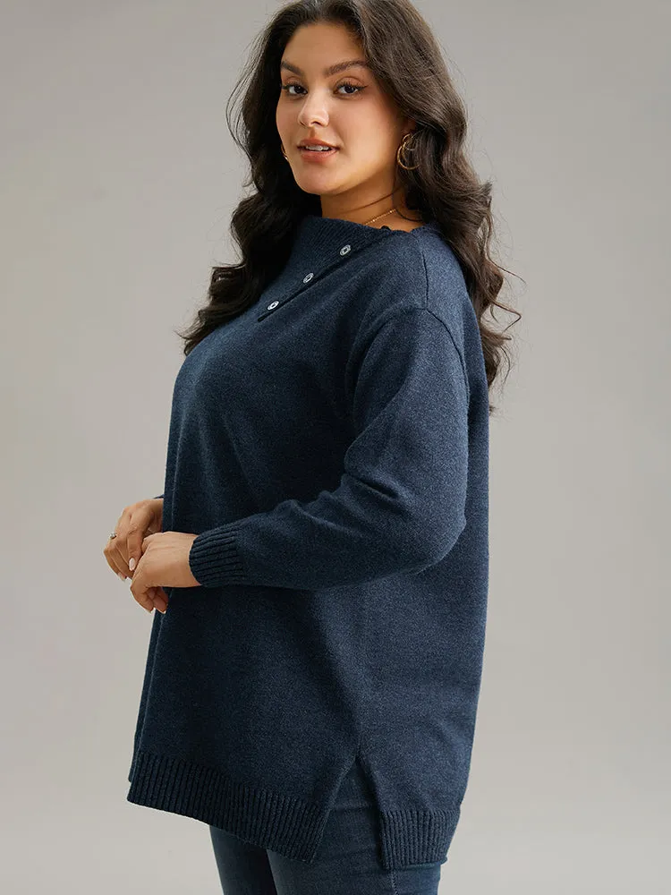 Supersoft Essentials Asymmetrical Neck Button Detail Pullover sold by Bloomchic product image thumbnail 3