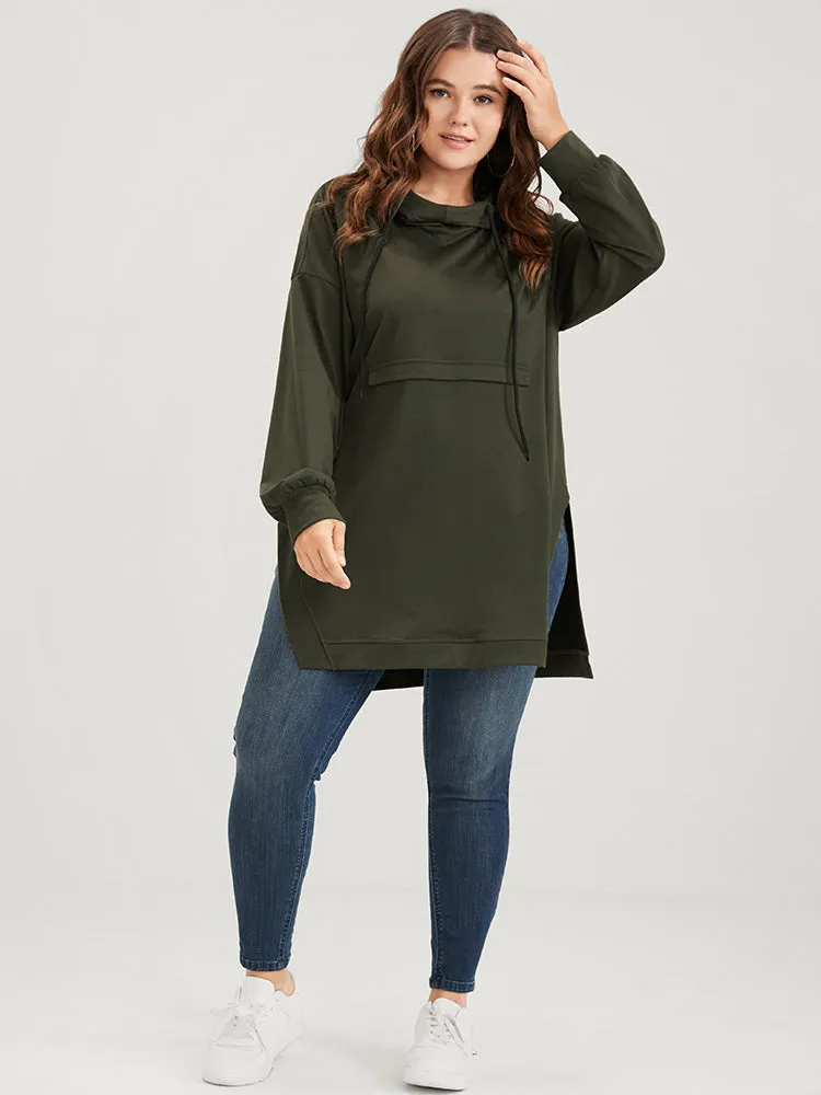 Solid Split Hem Drawstring Hooded Sweatshirt sold by Bloomchic product image thumbnail 4