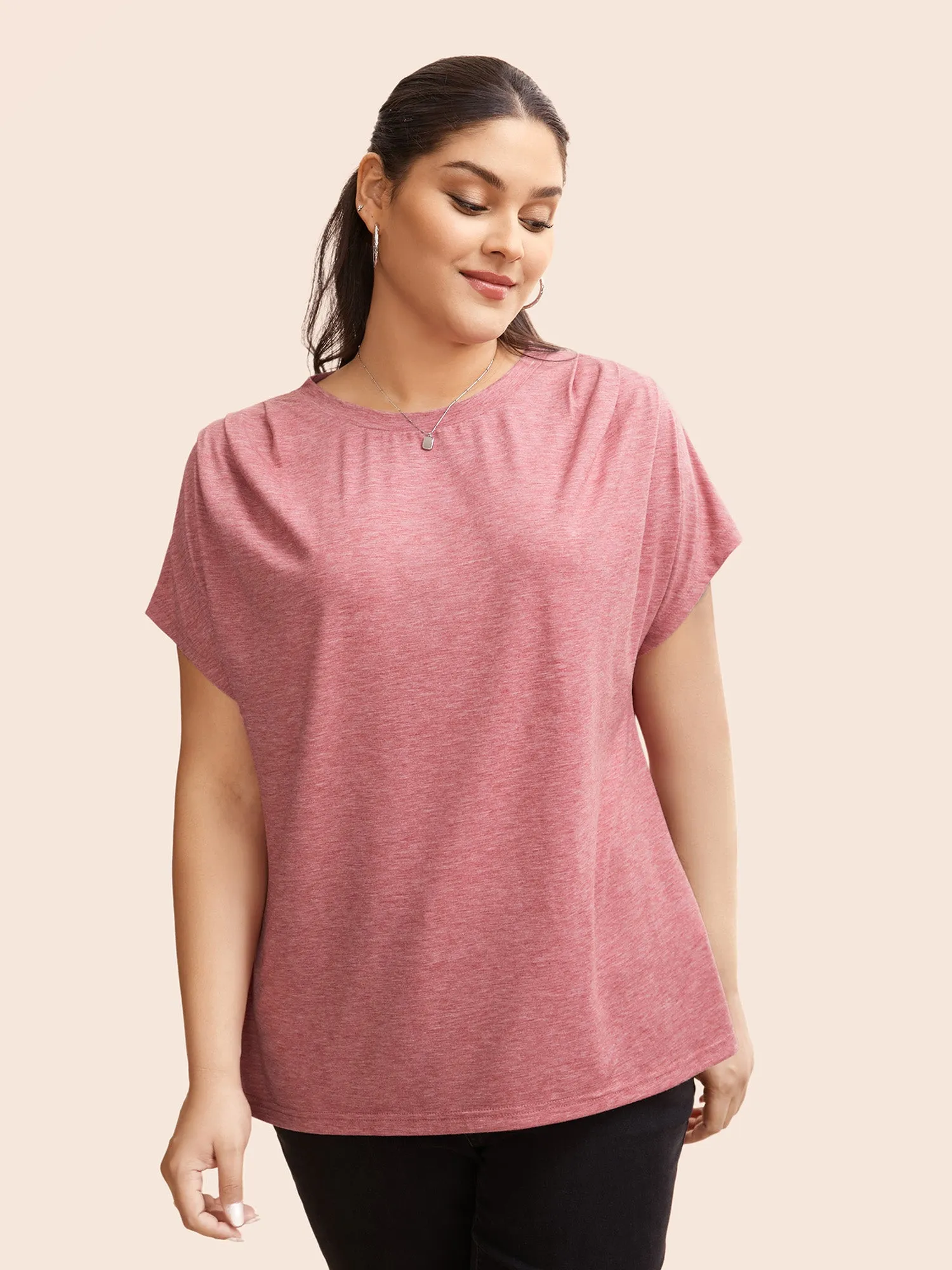 Crew Neck Pleated Dolman Sleeve T-shirt sold by Bloomchic product image thumbnail 3