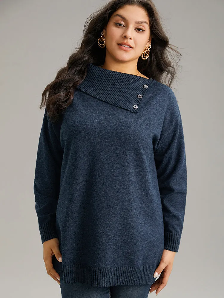 Supersoft Essentials Asymmetrical Neck Button Detail Pullover sold by Bloomchic