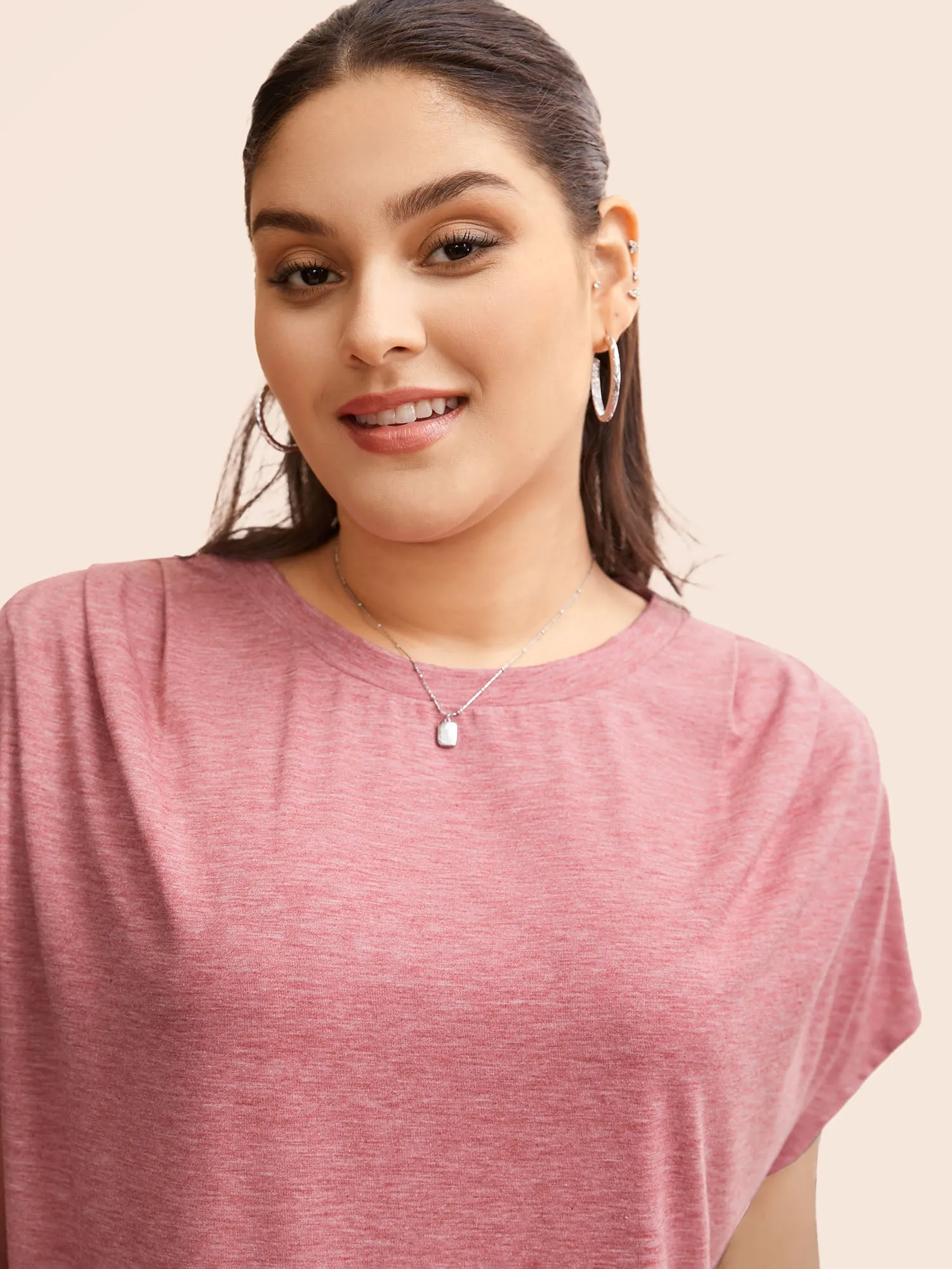 Crew Neck Pleated Dolman Sleeve T-shirt sold by Bloomchic product image thumbnail 2