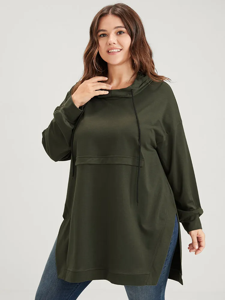 Solid Split Hem Drawstring Hooded Sweatshirt sold by Bloomchic product image thumbnail 5