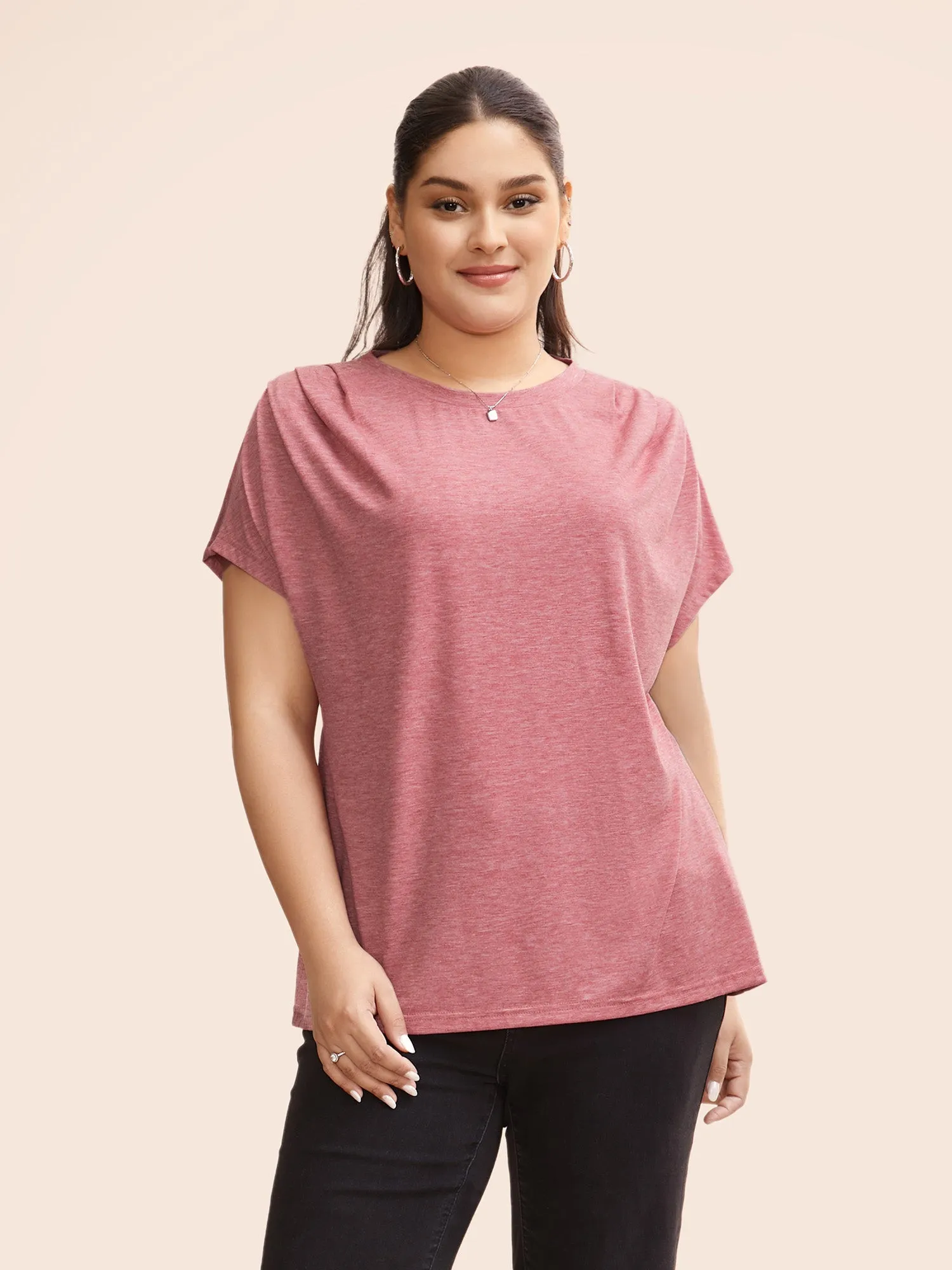 Crew Neck Pleated Dolman Sleeve T-shirt sold by Bloomchic