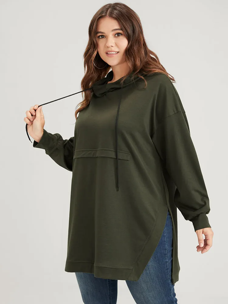Solid Split Hem Drawstring Hooded Sweatshirt sold by Bloomchic product image thumbnail 2