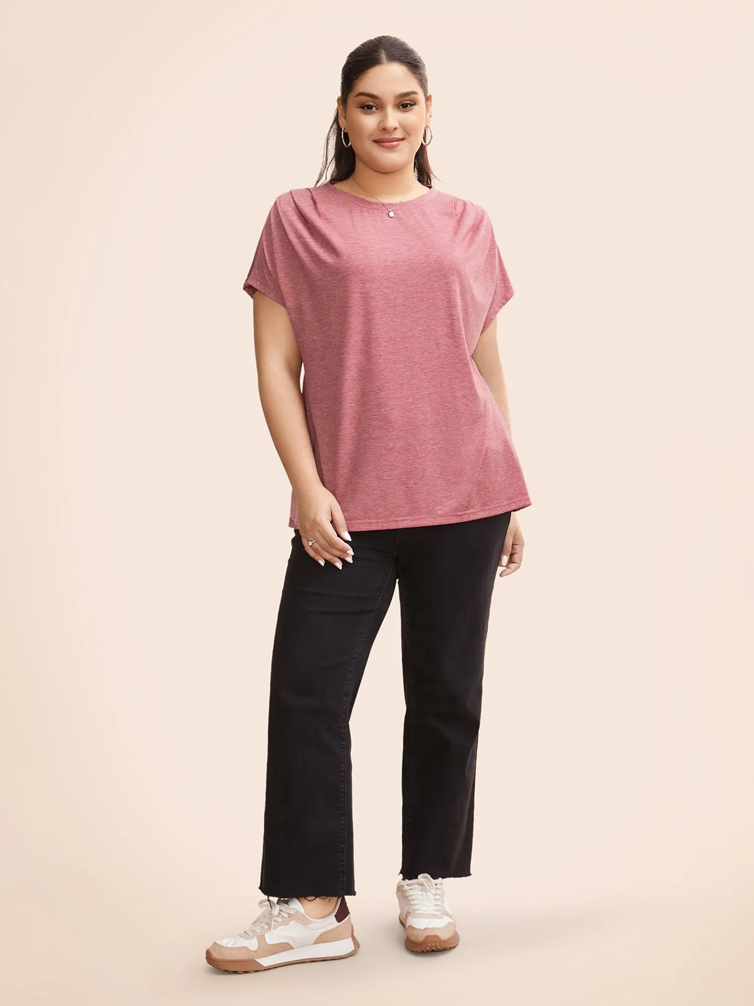 Crew Neck Pleated Dolman Sleeve T-shirt sold by Bloomchic product image thumbnail 4