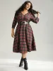 Plaid Elastic Waist Shirred Pocket Dress sold by Bloomchic