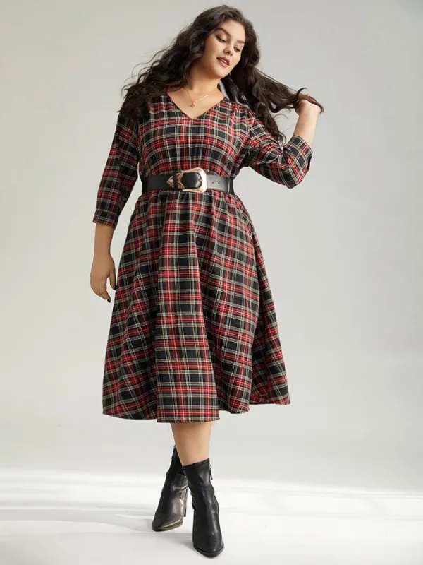 Plaid Elastic Waist Shirred Pocket Dress sold by Bloomchic