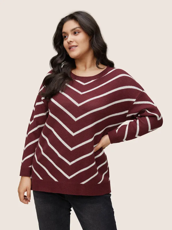 Striped Drop Shoulder Loose Knit Pullover sold by Bloomchic