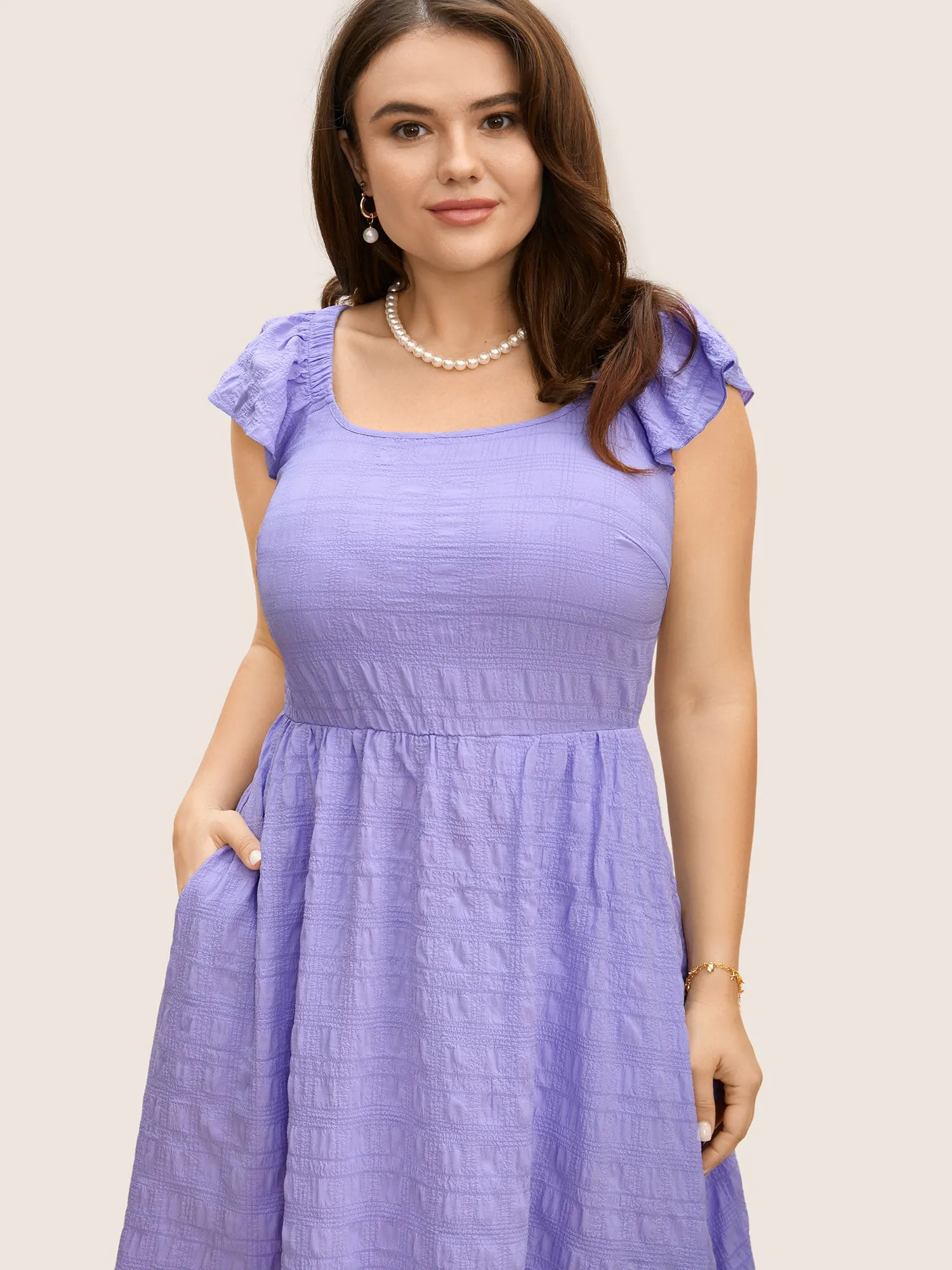 Texture Back Tie Knot Cap Sleeve Dress sold by Bloomchic product image thumbnail 3