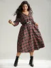 Plaid Elastic Waist Shirred Pocket Dress sold by Bloomchic