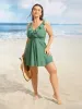 Solid V Neck Ruffle Trim Pocket Gathered Swim Dress sold by Bloomchic