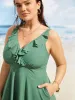 Solid V Neck Ruffle Trim Pocket Gathered Swim Dress sold by Bloomchic