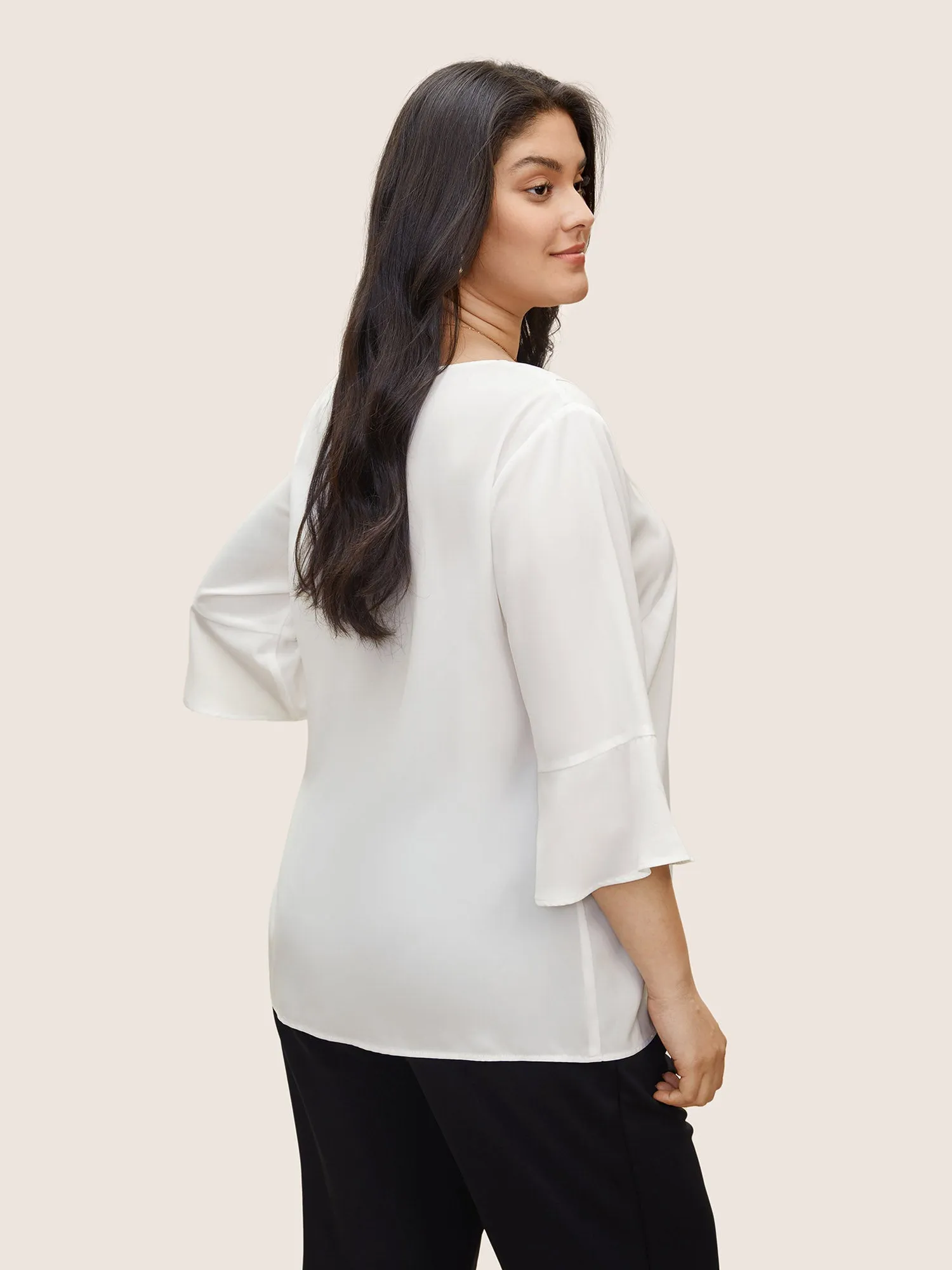 V Neck Plain Ruffles Pleated Blouse sold by Bloomchic product image thumbnail 4
