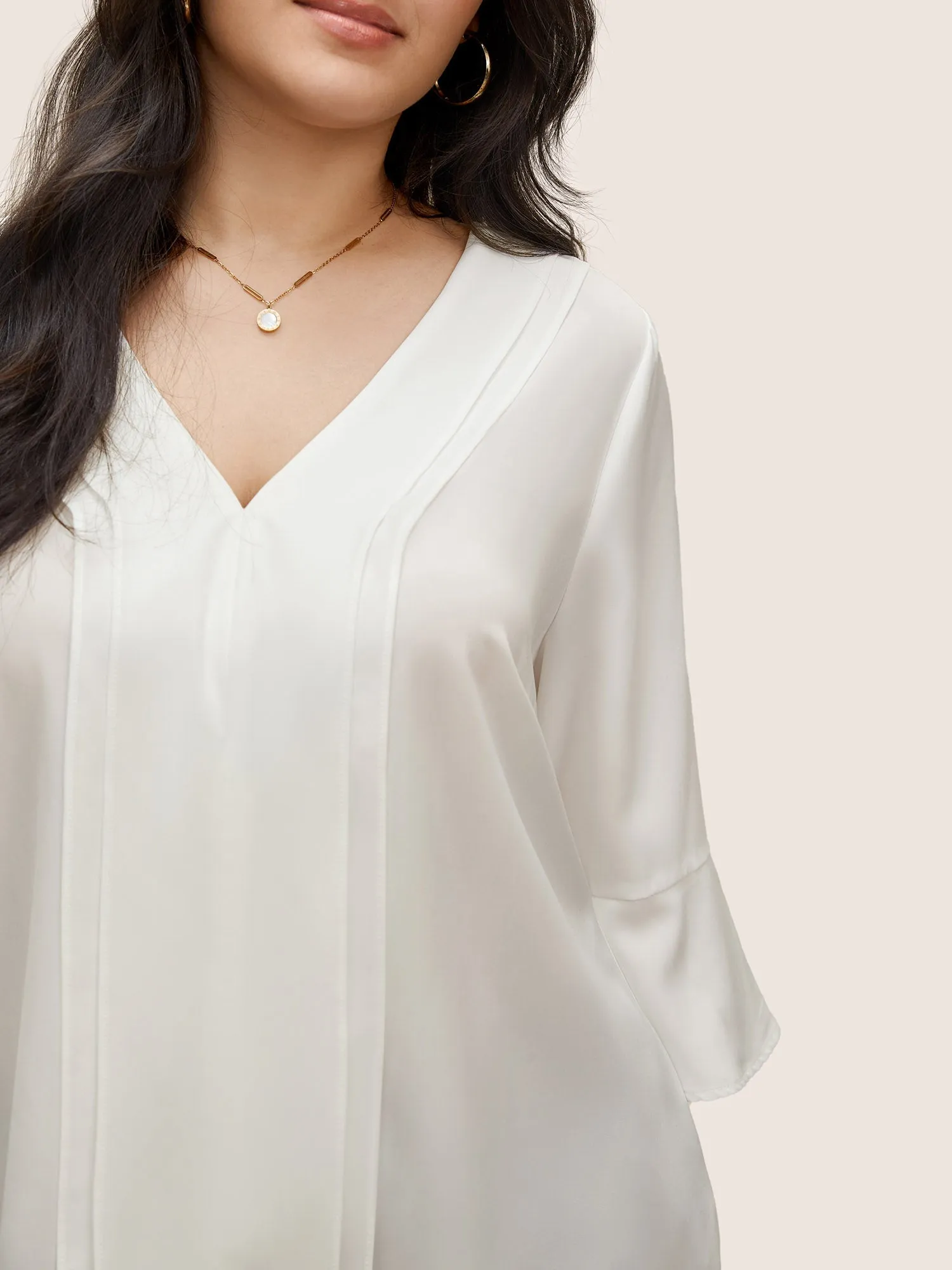 V Neck Plain Ruffles Pleated Blouse sold by Bloomchic product image thumbnail 3