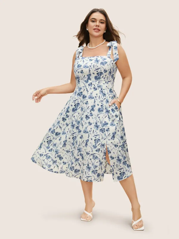 Floral Print Tie Knot Shirred Dress sold by Bloomchic