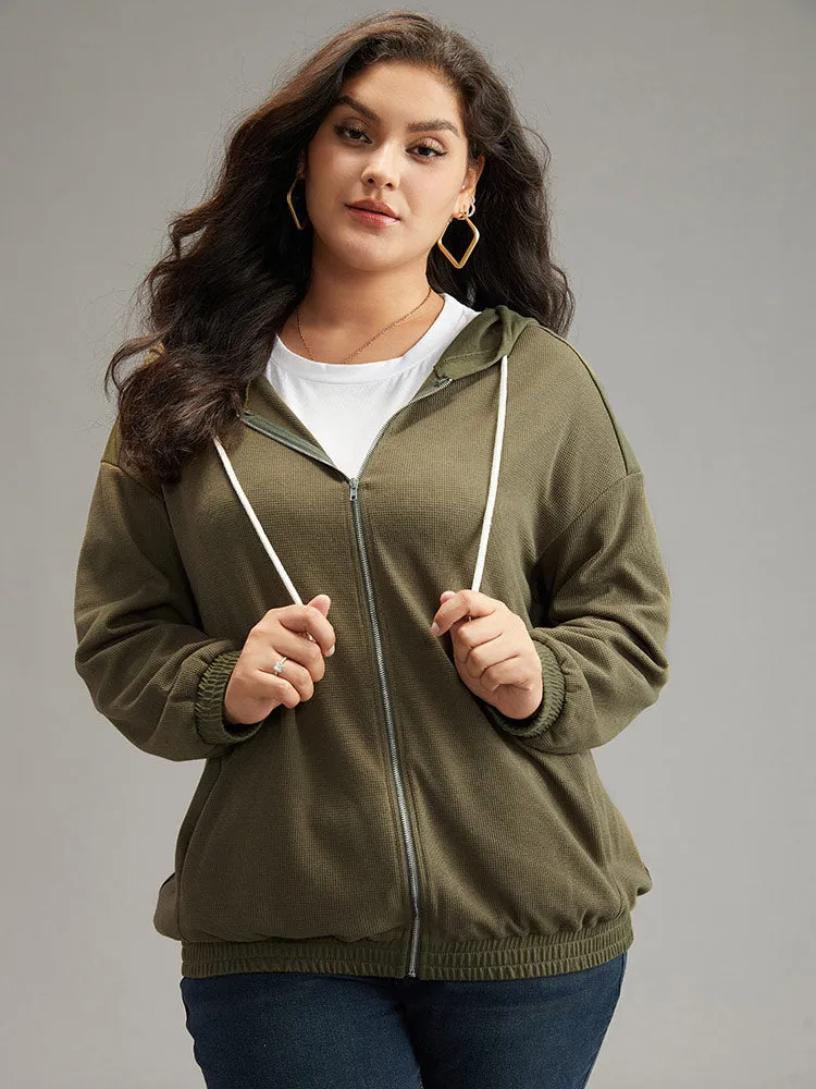 Waffle Knit Hooded Drawstring Sweatshirt sold by Bloomchic product image thumbnail 2