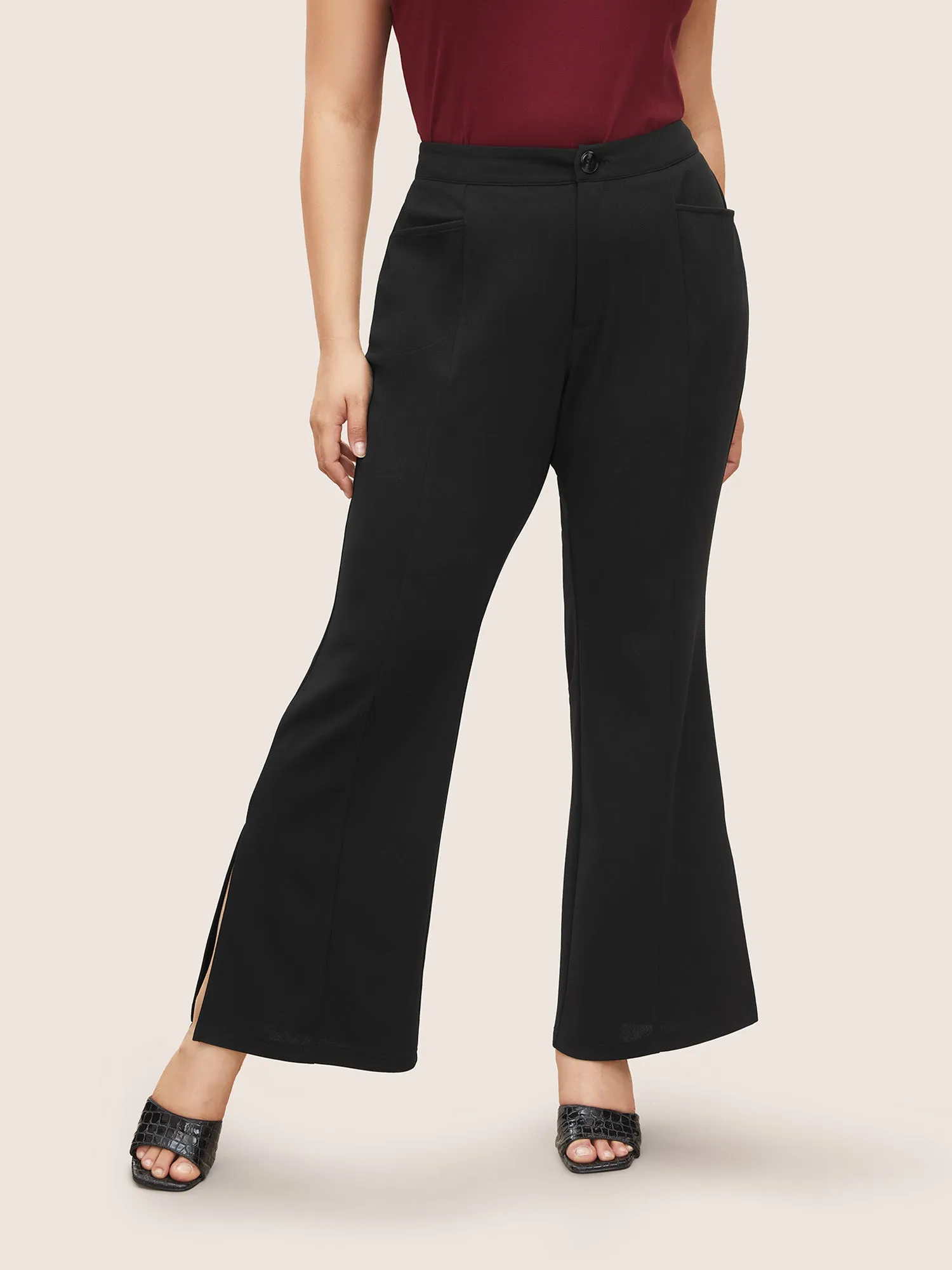 Plain Split Hem Flare Leg Pants sold by Bloomchic