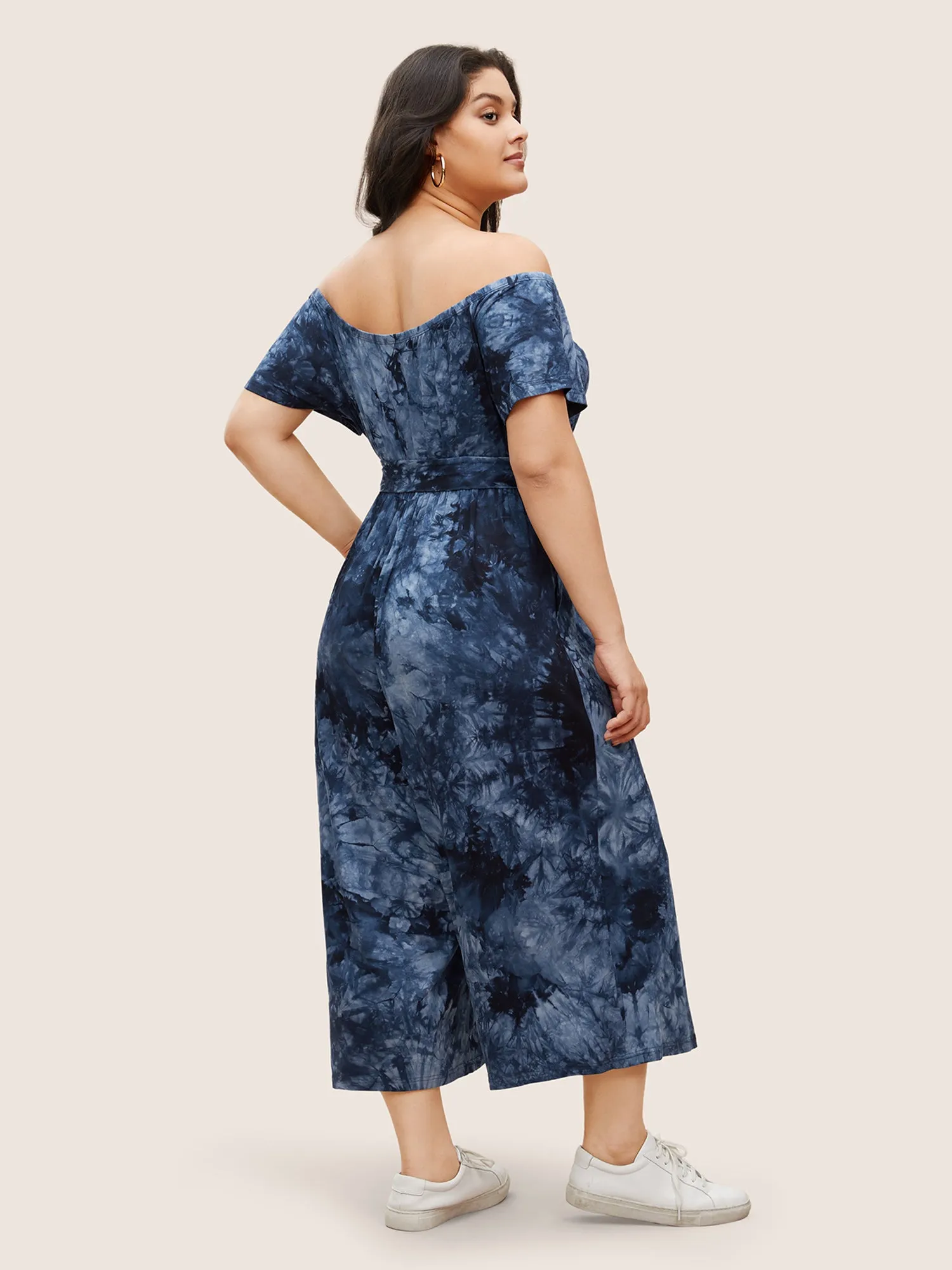 Tie Dye One Shoulder Neck Belted Jumpsuit sold by Bloomchic product image thumbnail 3